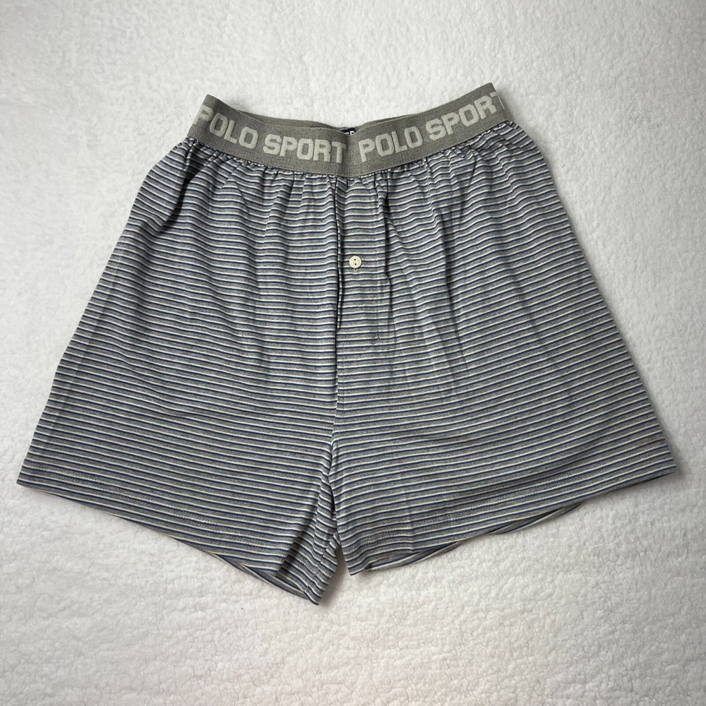 Polo Sport Underwear Knit Boxer Short Cotton Gray‎ Striped Men's Size S VTG NWT
